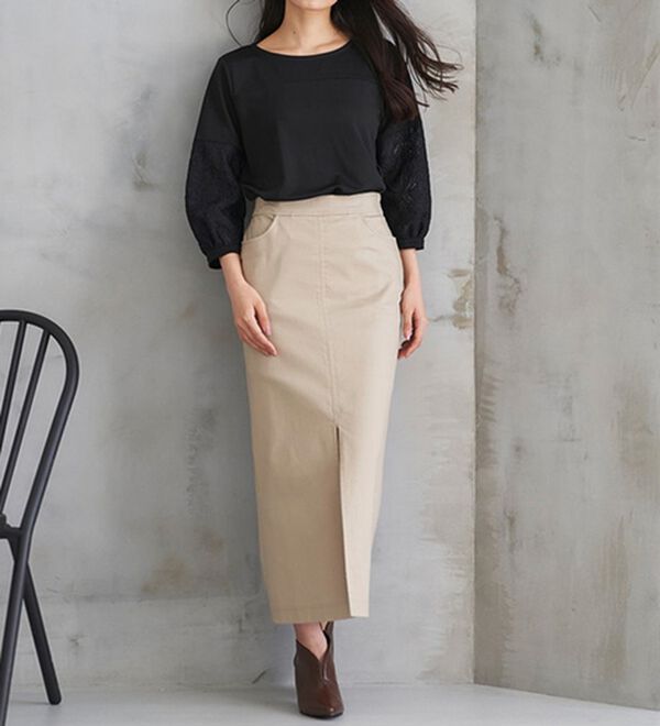 RANAN（ラナン）の「機能付！袖レース切替ロング丈カットソー（チュニック）」｜詳細画像