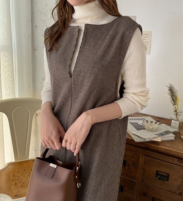 GeeRA（ジーラ）の「前後２ＷＡＹウールライクチェックジャンパースカート（ジャンパースカート）」｜ベージュ系