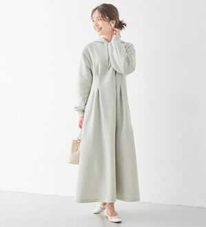 alotta（アロッタ）の「あったかふわふわ裏起毛ウエストタックワンピース（カットソーワンピース）」｜杢グレー