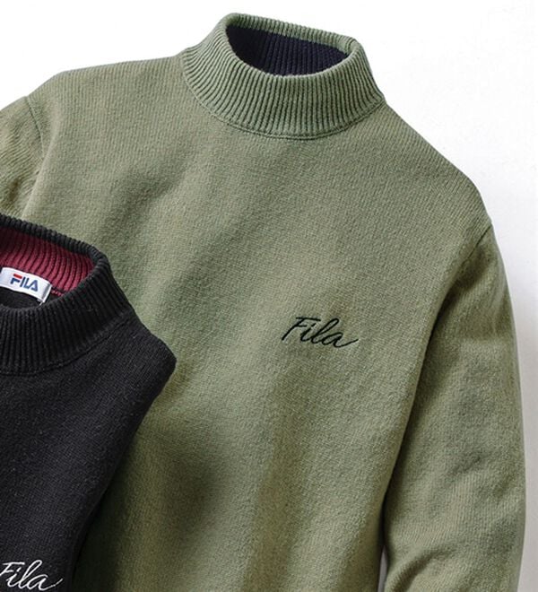 「＜フィラ＞洗えるウール１００％ハイネックセーター（メンズニット・セーター）」｜ミントグリーン
