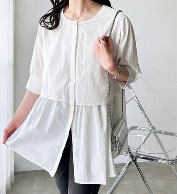 GeeRA（ジーラ）の「【華奢見え】羽織にもなる！ペプラムシャツチュニック（チュニック）」｜詳細画像