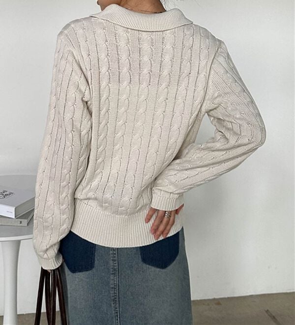 RANAN（ラナン）の「＜Ｕ．Ｓ．Ｐ＞刺繍長袖ケーブルポロニット（ニット・セーター）」｜詳細画像