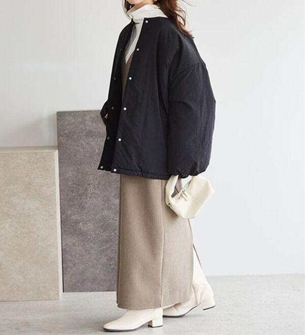 RANAN（ラナン）の「ノーカラーオーバーサイズ中わたブルゾン（ハーフコート）」｜詳細画像