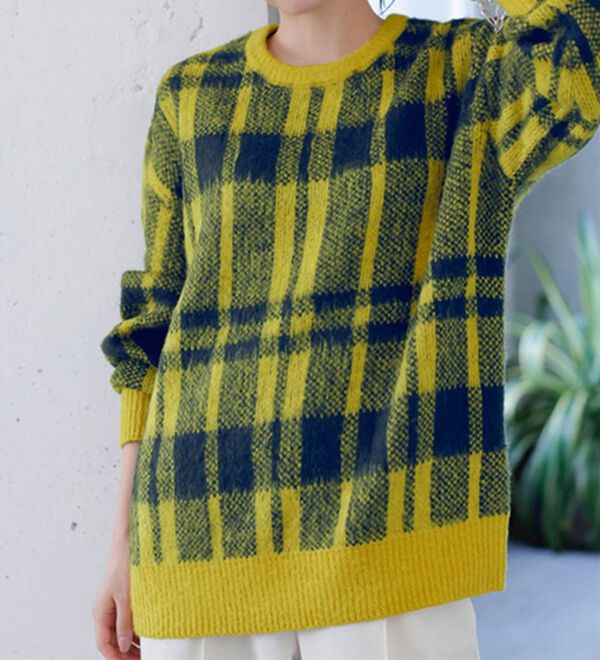 RANAN（ラナン）の「チェック柄ふんわり起毛ニット（チュニック）」｜イエロー系