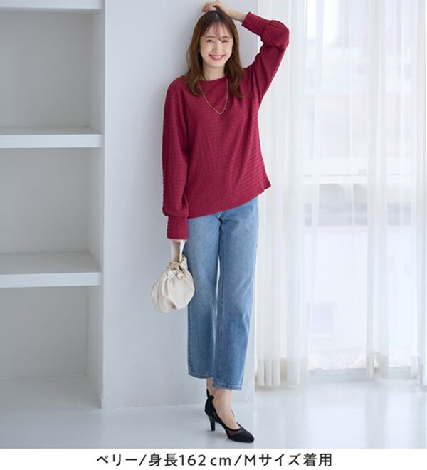 alotta（アロッタ）の「着映えジャカード素材パフ袖ゆるトップス（カットソー）」｜詳細画像