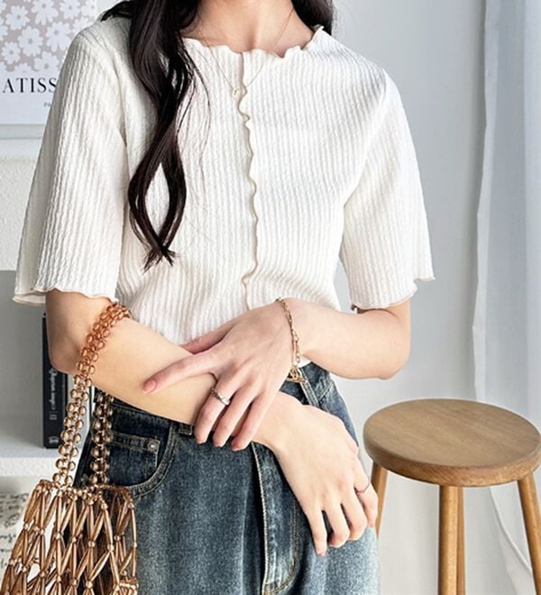 GeeRA（ジーラ）の「前後２ＷＡＹ配色メロー５分袖カットソー（カットソー）」｜詳細画像