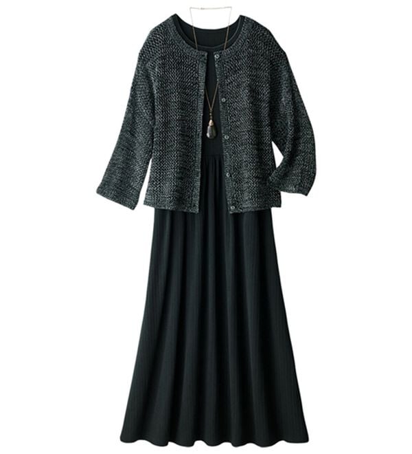 ルフラン（ルフラン）の「爽やか！メッシュニット＆ロングワンピース（アンサンブル）」｜黒系
