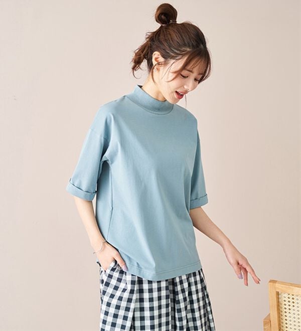 BELLUNA（ベルーナ）の「小顔見せ！ヒンヤリハイネックオーバーサイズＴシャツ（Tシャツ）」｜詳細画像