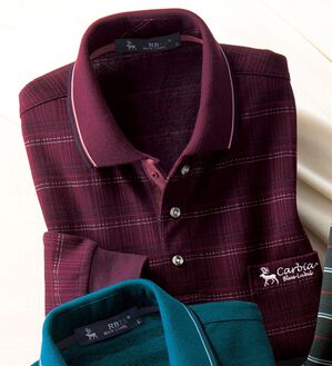 「＜カルビア＞柄違いが嬉しい裏起毛ポロシャツ（メンズシャツ）」｜ワイン