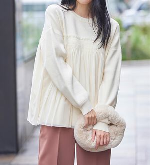 RANAN（ラナン）の「洗える！ビスチェ風チュールドッキングニット＜ムースタッチライト＞（ニット・セーター）」｜アイボリー
