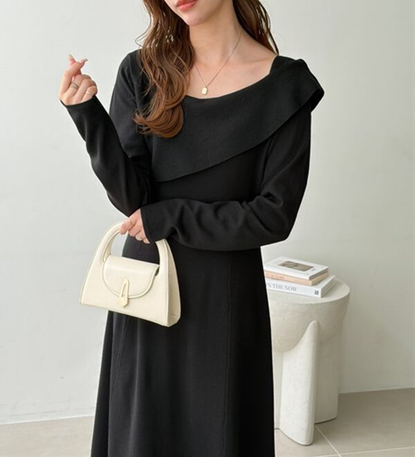 GeeRA（ジーラ）の「オフショル風アシメネックロングニットワンピｰス（ニットワンピース）」｜詳細画像