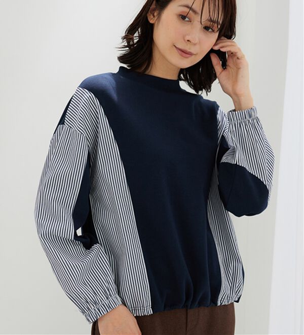 BELLUNA（ベルーナ）の「ストライプ切替デザインプルオーバー（カットソー）」｜詳細画像