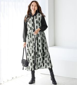 BELLUNA（ベルーナ）の「ふんわり体型カバー幾何柄プリントワンピース（その他ワンピース）」｜モノトーン