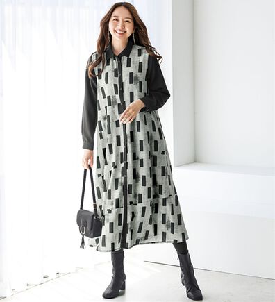 BELLUNA（ベルーナ）の「ふんわり体型カバー幾何柄プリントワンピース（その他ワンピース）」