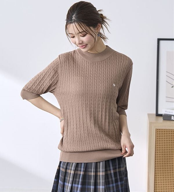 BELLUNA（ベルーナ）の「【ＰＯＬＯ　ＢＣＳ】ケーブル５分袖セーター（ニット・セーター）」｜詳細画像