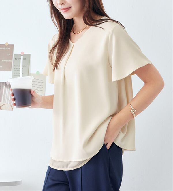 alotta（アロッタ）の「シフォンレイヤードＶネックブラウス（ブラウス）」｜詳細画像