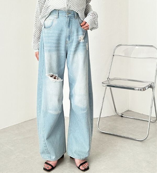 GeeRA（ジーラ）の「ダメージカーブデニムパンツ（フルレングスパンツ）」｜詳細画像