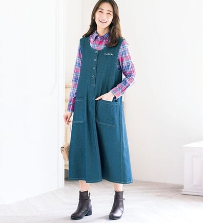ルフラン（ルフラン）の「【アーノルド　パーマー】チェックが可愛いデニムジャンスカ（ジャンパースカート）」