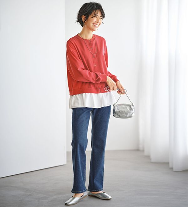 BELLUNA（ベルーナ）の「裏起毛セミフレアーデニムパンツ（フルレングスパンツ）」｜詳細画像