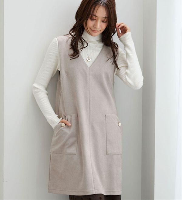 BELLUNA（ベルーナ）の「金ボタン使いスエード調ジャンパ―ドレス（ジャンパースカート）」｜詳細画像