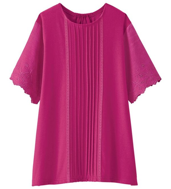 BELLUNA（ベルーナ）の「レースピンタック使いデザインプルオーバー（カットソー）」｜ラズベリー