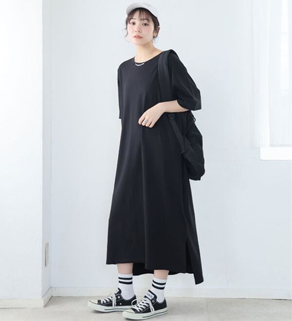 A HAPPY MARILYN（アハッピーマリリン）の「【Ｌ～１０Ｌ】選べる２丈！綿１００％ストンと楽ちん！着心地さらりゆるＴワンピース＆チュニック（チュニック）」｜詳細画像