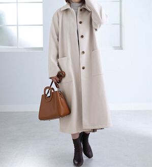 BELLUNA（ベルーナ）の「ウール調ステンカラーロングコート（ロングコート）」｜オフベージュ