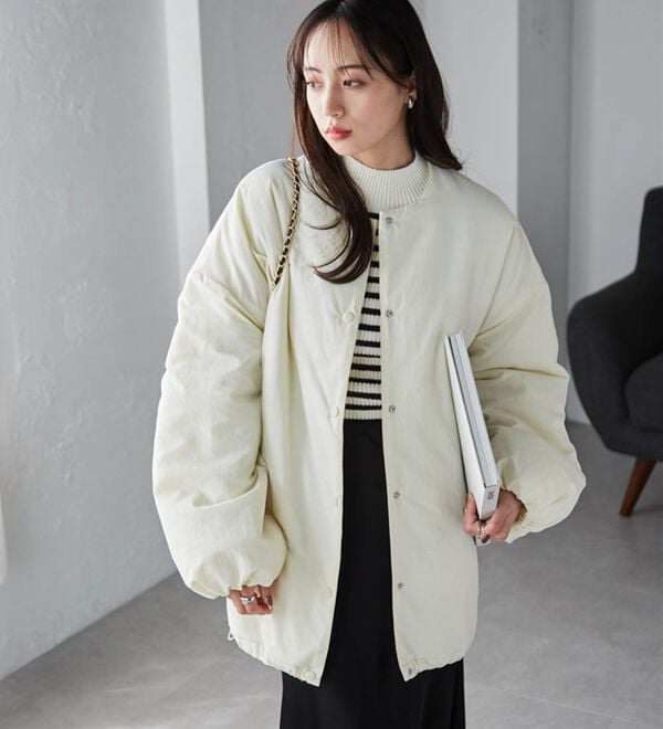 RANAN（ラナン）の「ノーカラーオーバーサイズ中わたブルゾン（ハーフコート）」｜詳細画像