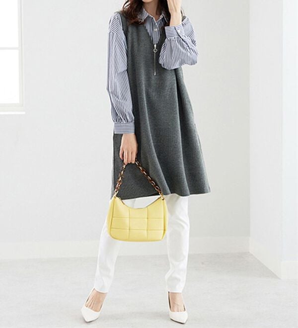 BELLUNA（ベルーナ）の「ボーダージャカード素材ジャンパースカート（ジャンパースカート）」｜詳細画像