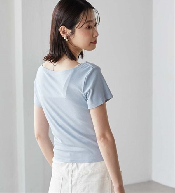 RANAN（ラナン）の「【ひんやり/UV対策】上品ドレープリブTシャツ（カットソー）」｜詳細画像