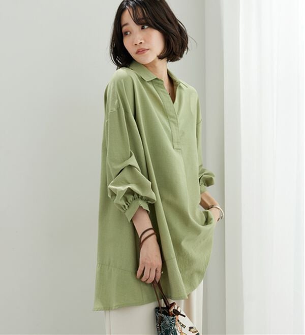BELLUNA（ベルーナ）の「麻調素材袖タックデザインシャツチュニック（チュニック）」｜詳細画像