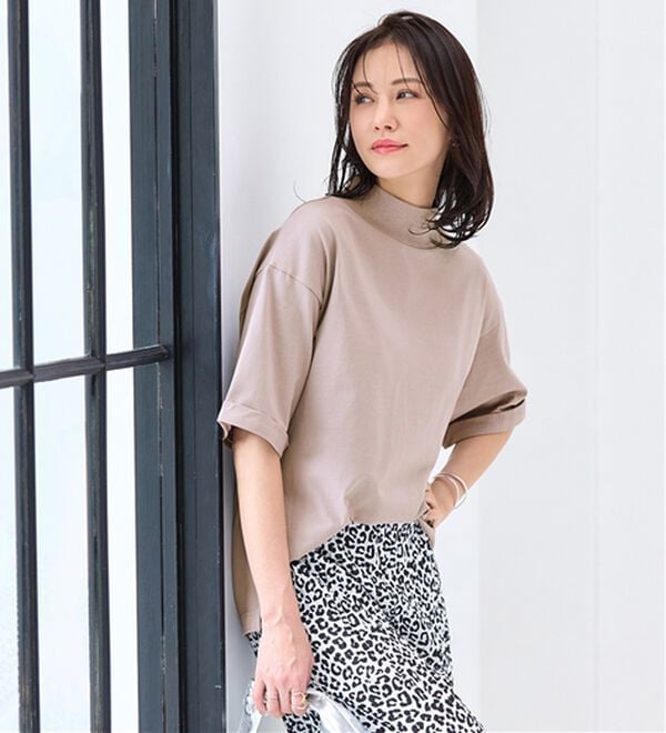 小顔見せ！ヒンヤリハイネックオーバーサイズTシャツ - ベルーナ【公式】
