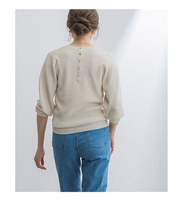 Pierrot（ピエロ）の「リネンタッチゴールドボタンパフスリーブニット（ニット・セーター）」｜詳細画像