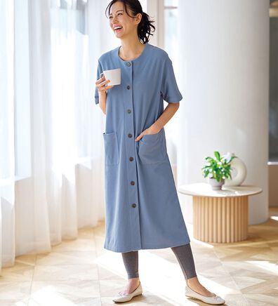 BELLUNA（ベルーナ）の「パイル素材前開きワンピース（カットソーワンピース）」