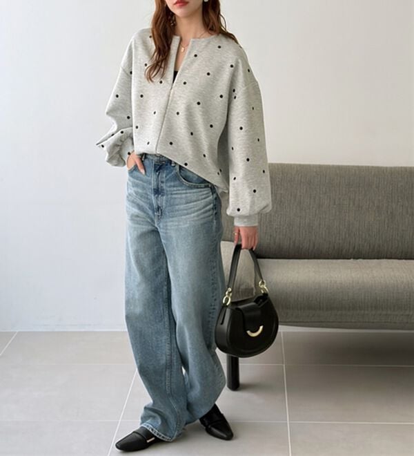 GeeRA（ジーラ）の「ドット刺繍ハーフジップダンボールトップス（カットソー）」｜詳細画像