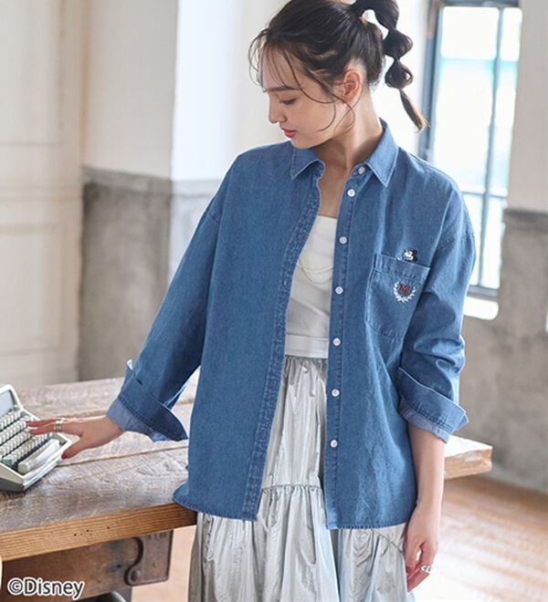 BELLUNA（ベルーナ）の「＜Ｄｉｓｎｅｙ＞【ミッキー】飛ばし刺しゅうデニムシャツジャケット（シャツ）」｜詳細画像