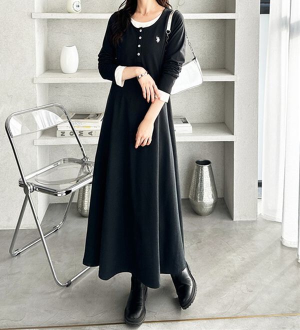 GeeRA（ジーラ）の「【U.S.POLOASSN】レイヤード風ヘンリーネックワンピース（カットソーワンピース）」｜詳細画像