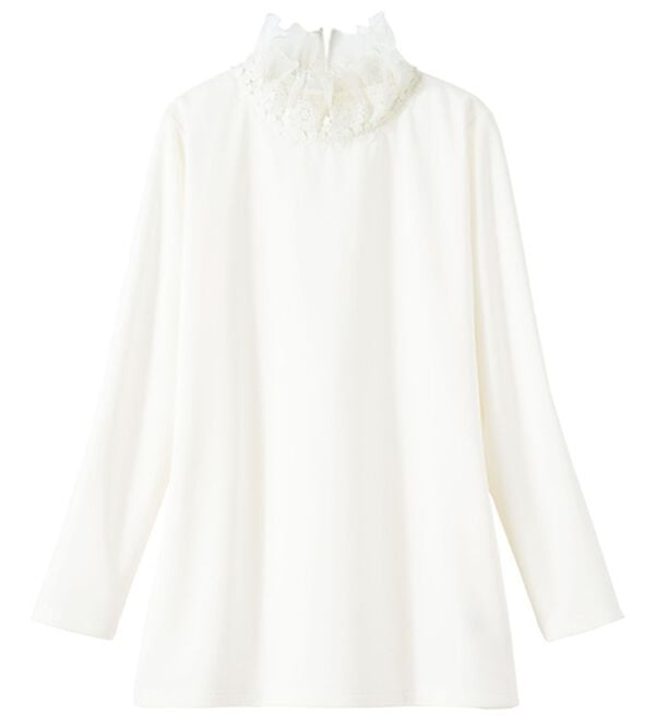 ルフラン（ルフラン）の「パッと華やか＊暖かネックプルオーバー（カットソー）」｜白レース