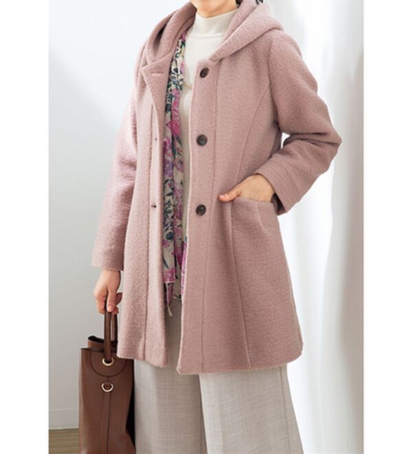 ルフラン（ルフラン）の「ブークレ素材フードデザインコート（ロングコート）」｜詳細画像