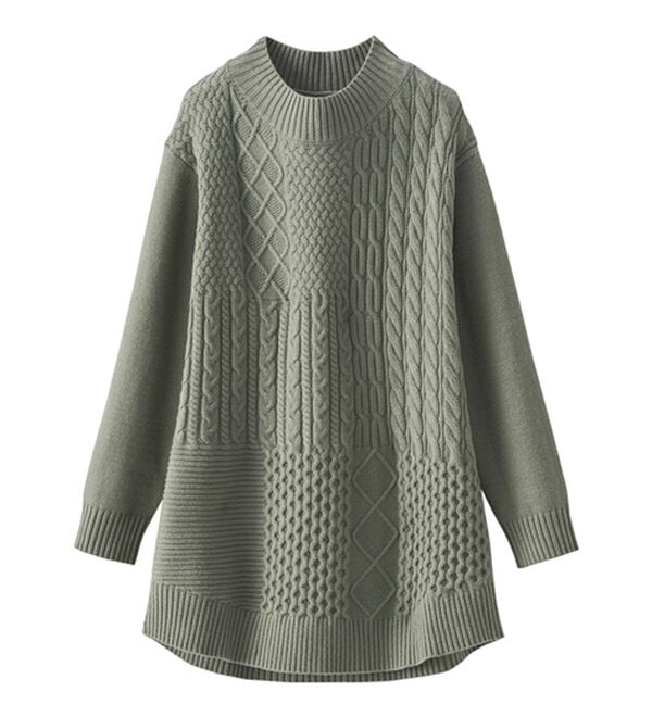 BELLUNA（ベルーナ）の「パッチワーク調ケーブルニットチュニック（チュニック）」｜詳細画像