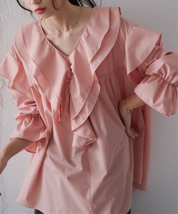 RANAN（ラナン）の「ビッグカラーフリルブラウス（ブラウス）」｜コーラルピンク