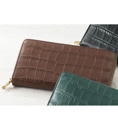 「牛革クロコ型押しラウンド長財布（メンズ財布・パスケース）」
