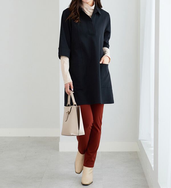 BELLUNA（ベルーナ）の「なめらかポンチ素材衿付きチュニック（チュニック）」｜詳細画像