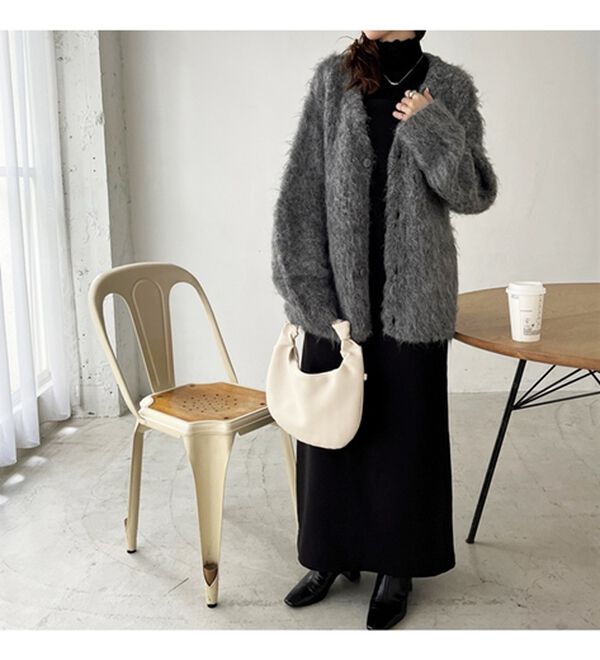 GeeRA（ジーラ）の「ミックスシャギーＶネックカーディガン（ニットカーディガン）」｜詳細画像