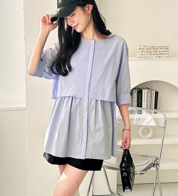 GeeRA（ジーラ）の「【華奢見え】羽織にもなる！ペプラムシャツチュニック（チュニック）」｜詳細画像