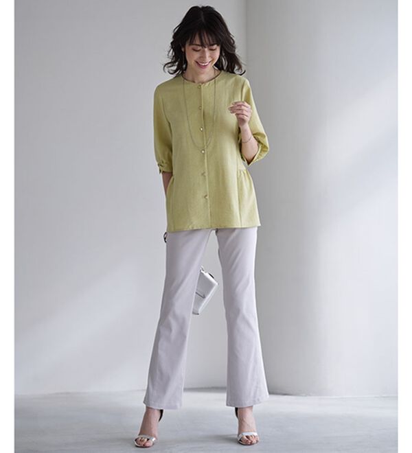 BELLUNA（ベルーナ）の「美脚見せ！冷感ストレッチフレアパンツ（フルレングスパンツ）」｜詳細画像