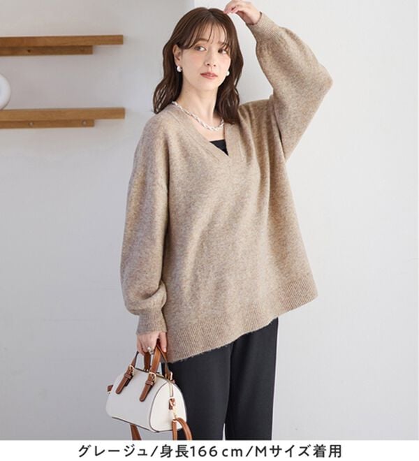 Viola e Viola（ヴィオラ エ ヴィオラ）の「【洗えるもちもち】首回りすっきり見せＶネックニット（ニット・セーター）」｜詳細画像