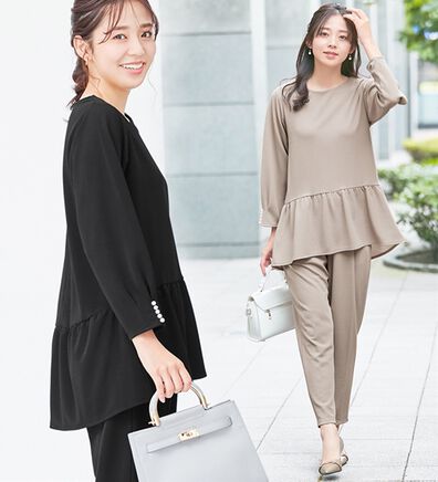 alotta（アロッタ）の「【２点セット】楽ちんキレイ見えパンツセットアップ（セットアップ）」