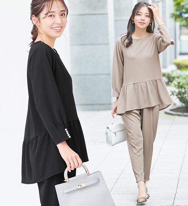 alotta（アロッタ）の「【２点セット】楽ちんキレイ見えパンツセットアップ（セットアップ）」｜詳細画像