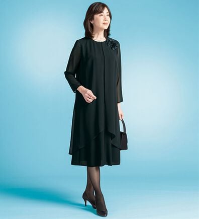 ルフラン（ルフラン）の「アイロンいらず重ね着風ワンピース（ブラックフォーマル（喪服・礼服））」